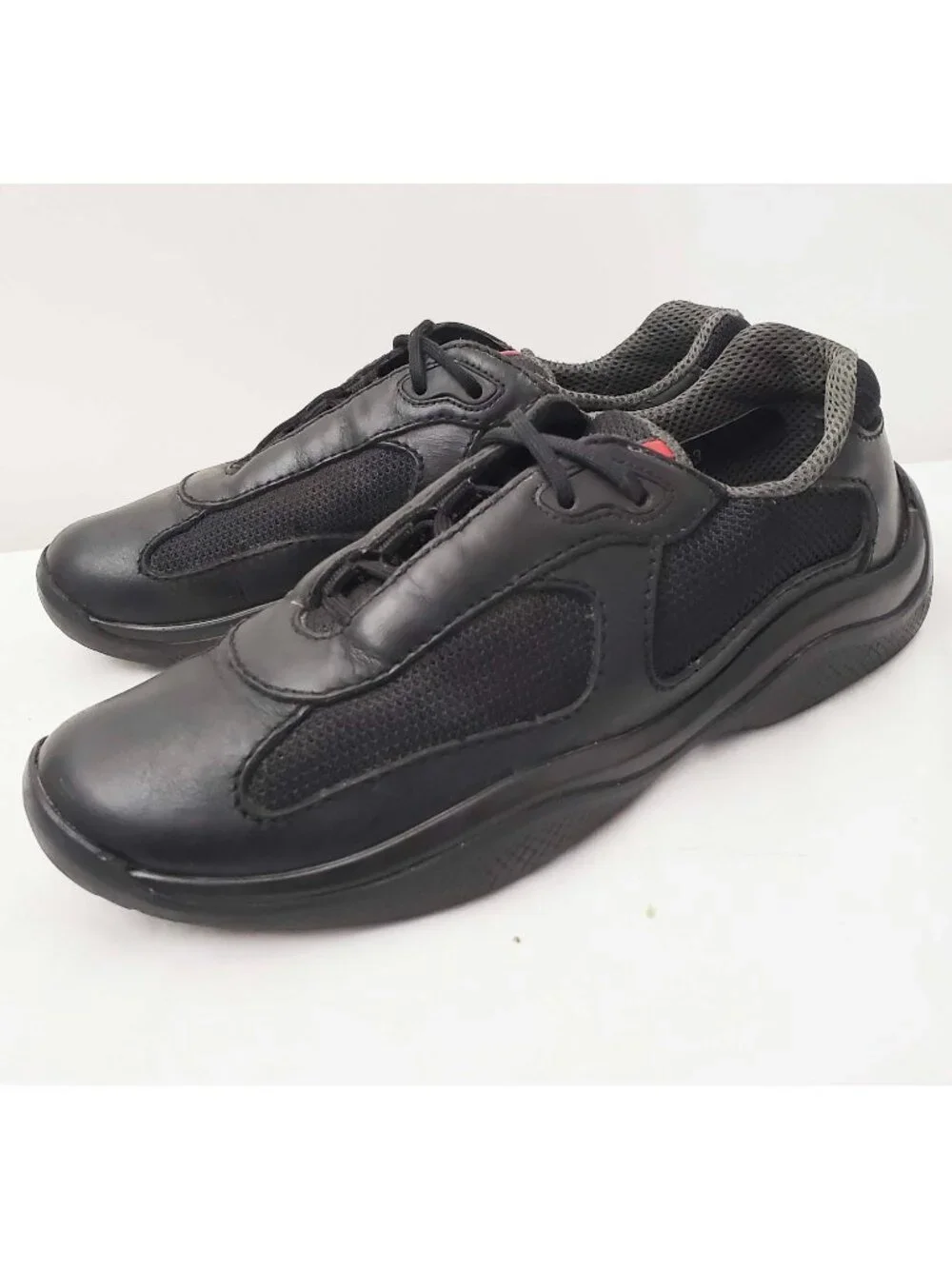 Vintage Prada Womens Sneakers Linea Rossa America’s Cup Black Leather Shoes 37,5